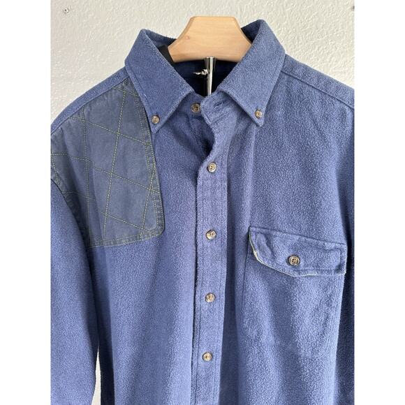 Vineyard Vines Crosby Shirt Men's Medium Blue 100% Cotton Flannel Elbow Patch - Picture 2 of 15